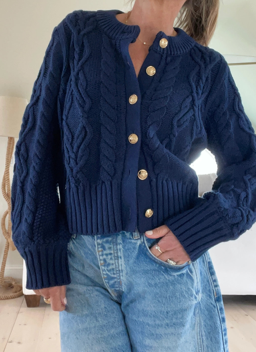 Pink Pineapple Celine Crop Cable Cardigan Final Clearance