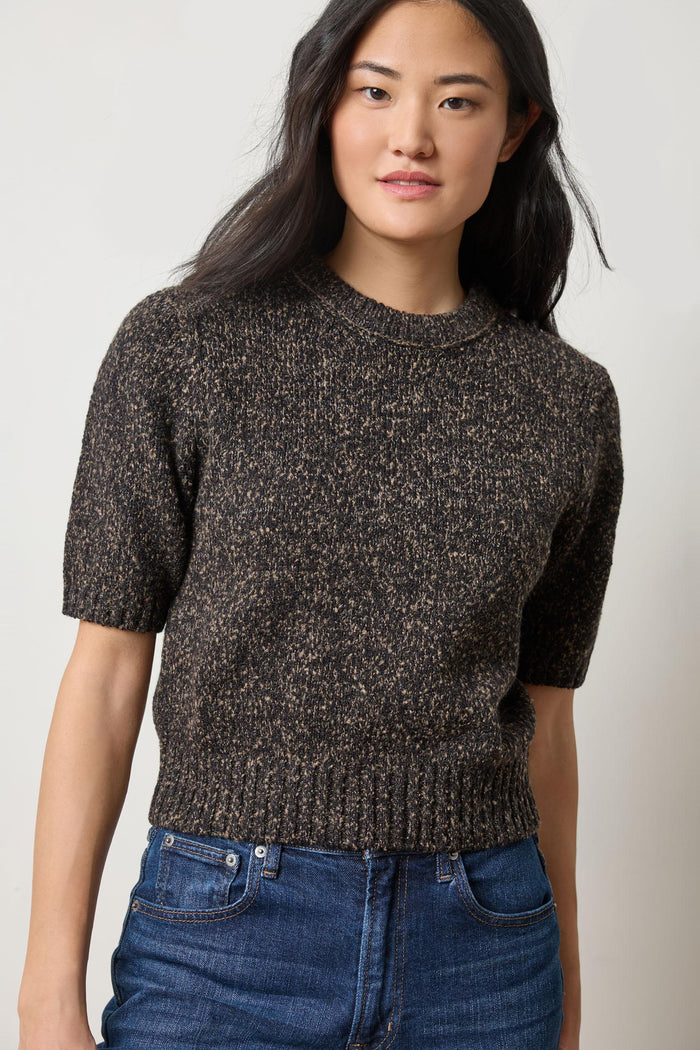 Lilla P Short Sleeve Marled Crewneck Sweater Final Clearance