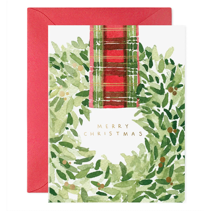 E.Frances Plaid Ribbon Wreath Christmas Card