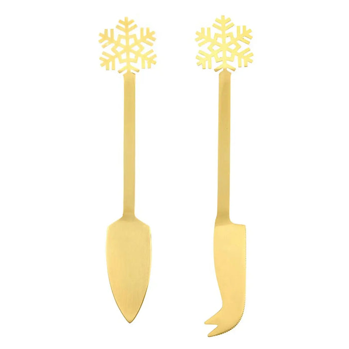 Santa Barbara Gold Snowflakes Cheese Knives Set