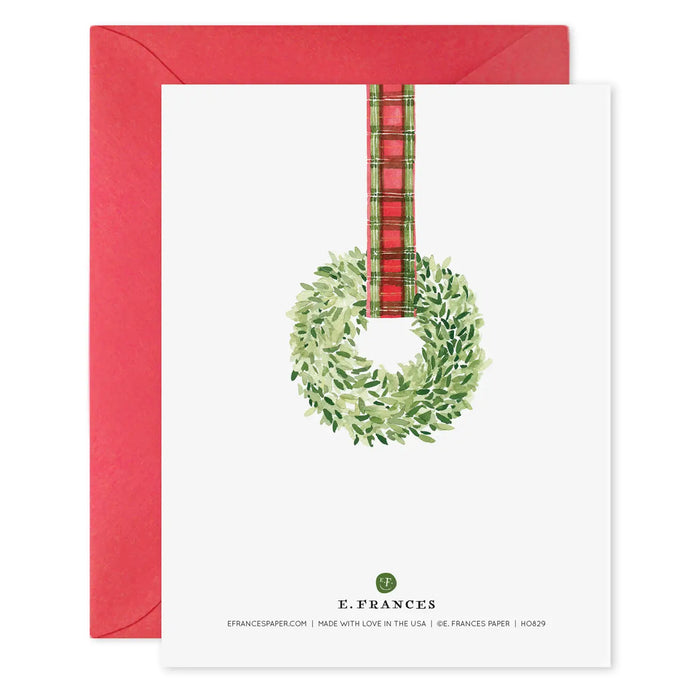 E.Frances Plaid Ribbon Wreath Christmas Card