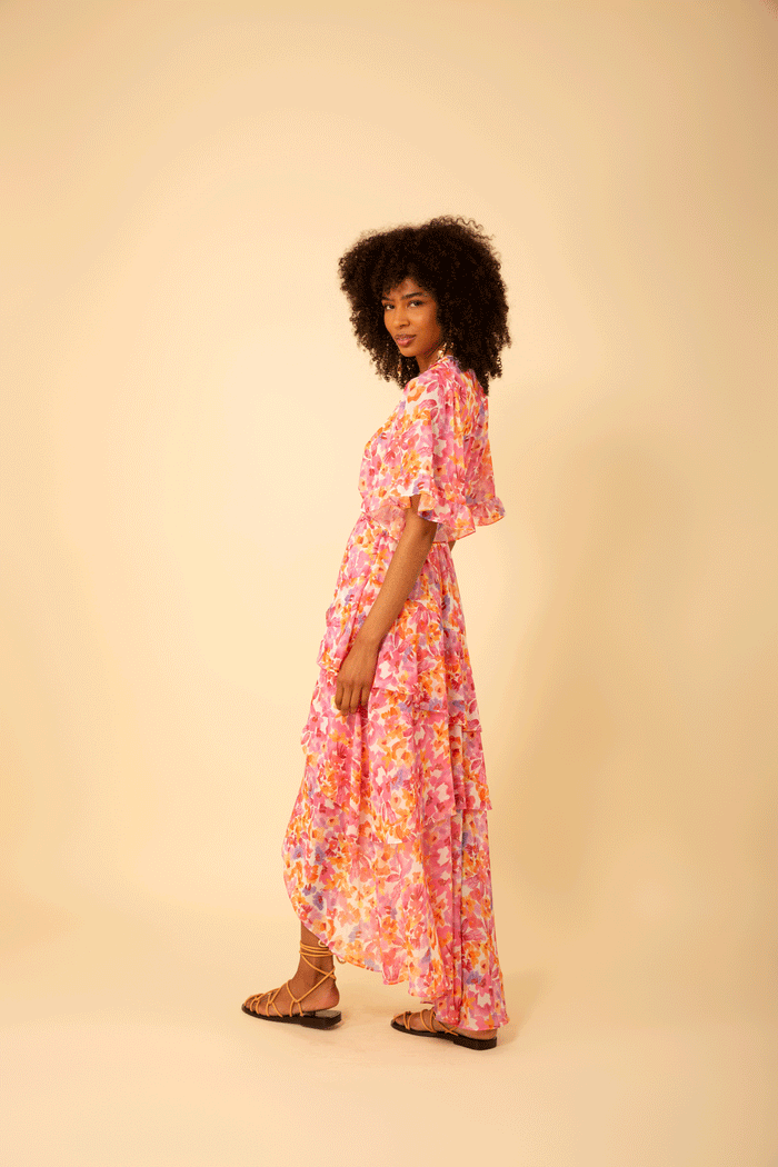 Hale Bob Joanna Tiered Floral Print Dress