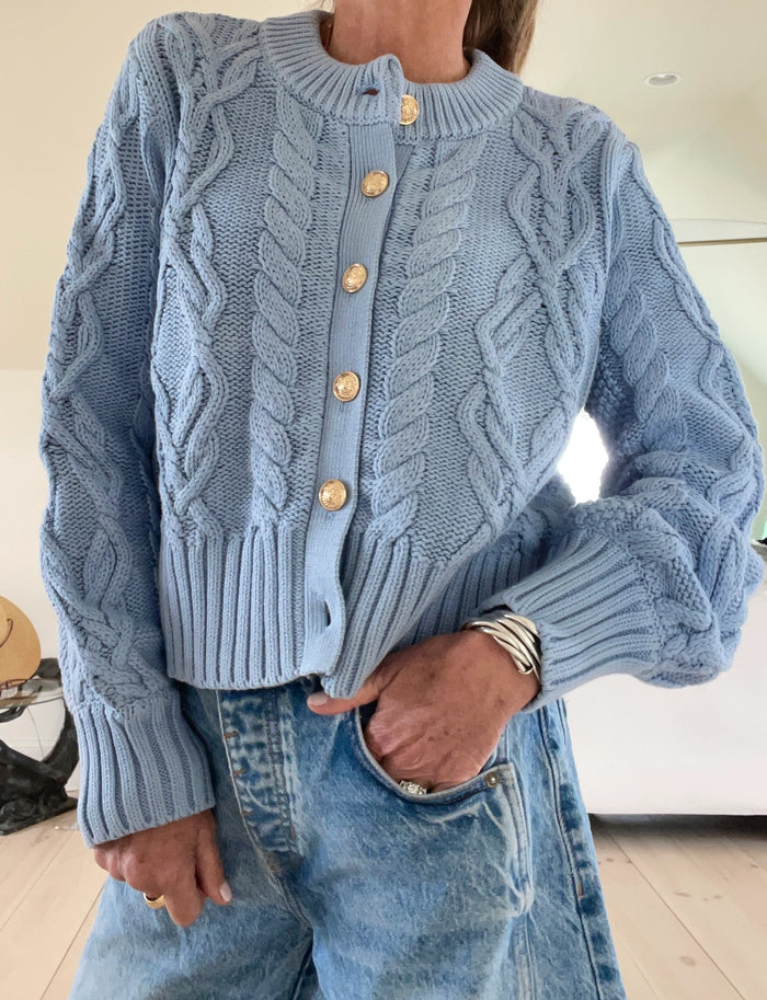 Pink Pineapple Celine Crop Cable Cardigan Final Clearance