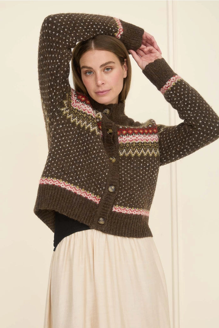 Moon River Fair Isle Mock Neck Cardigan