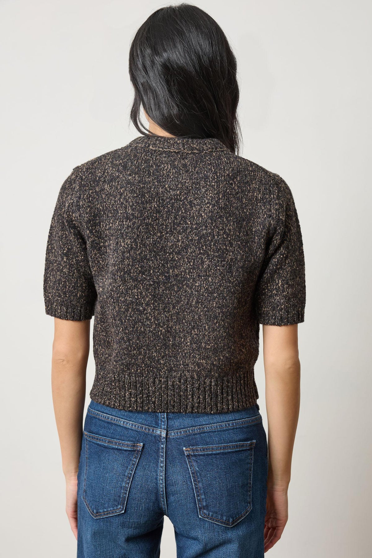 Lilla P Short Sleeve Marled Crewneck Sweater Final Clearance
