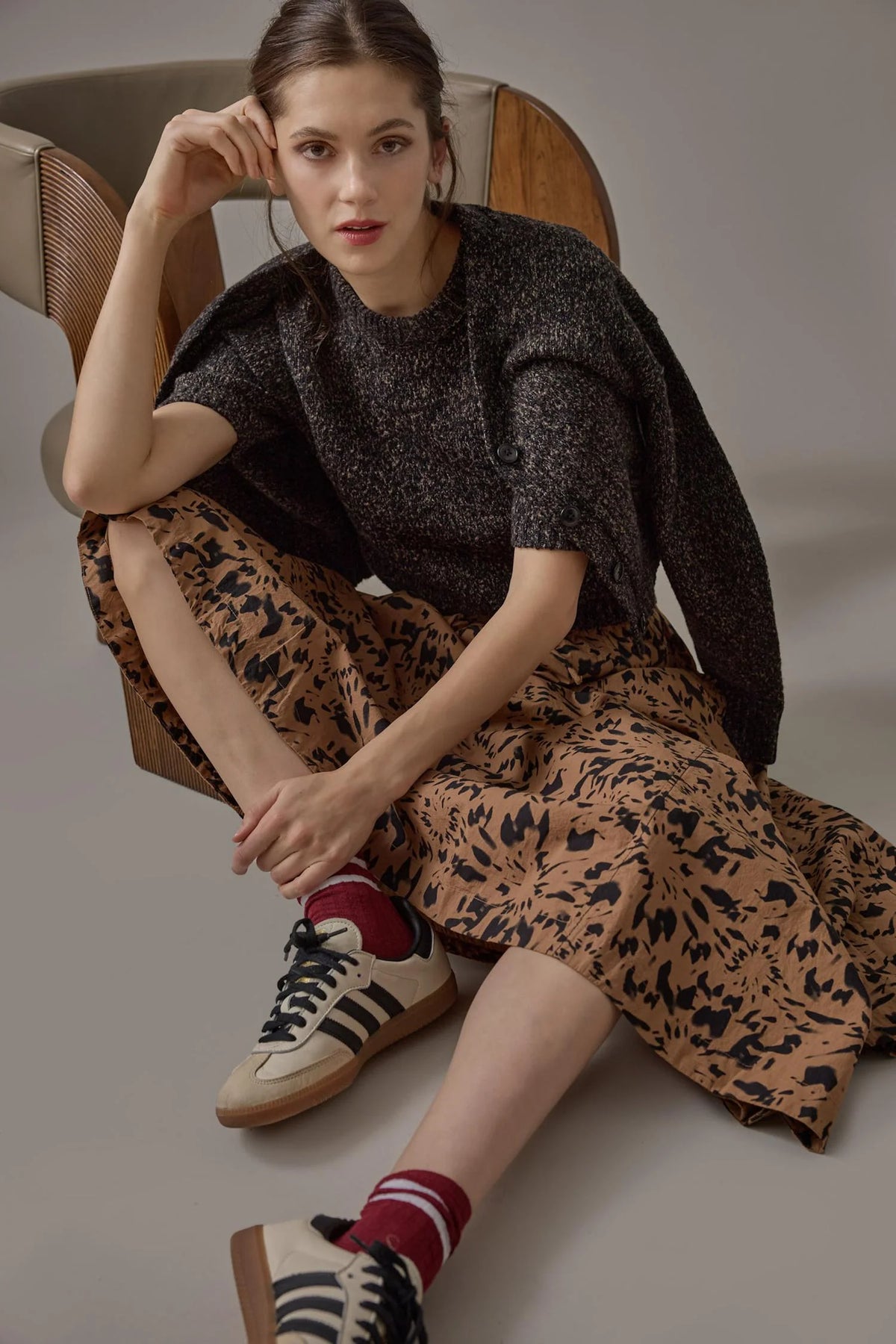 Lilla P Short Sleeve Marled Crewneck Sweater Final Clearance