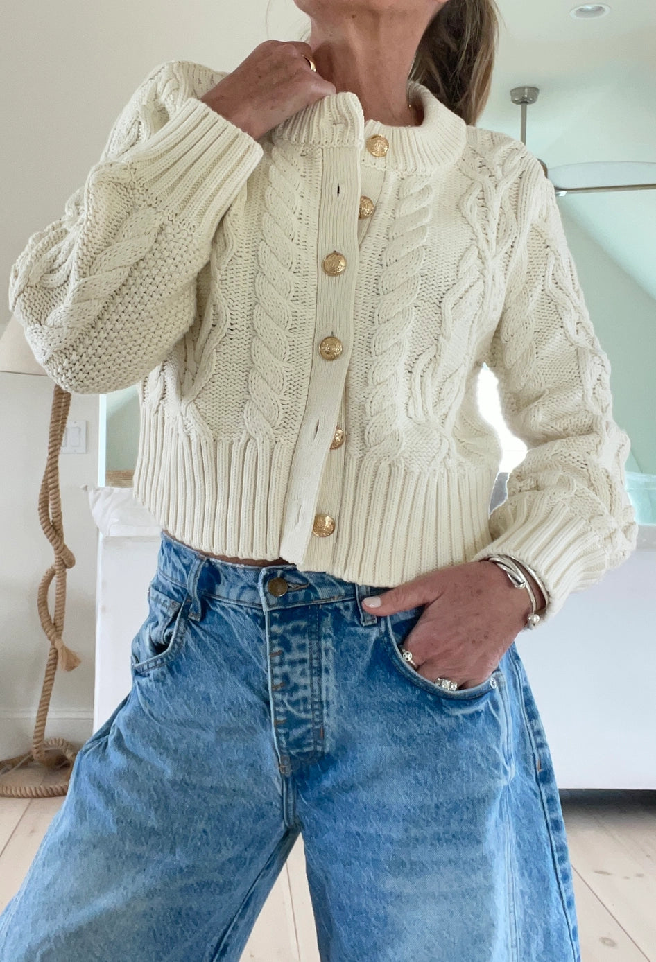 Pink Pineapple Celine Crop Cable Cardigan Final Clearance