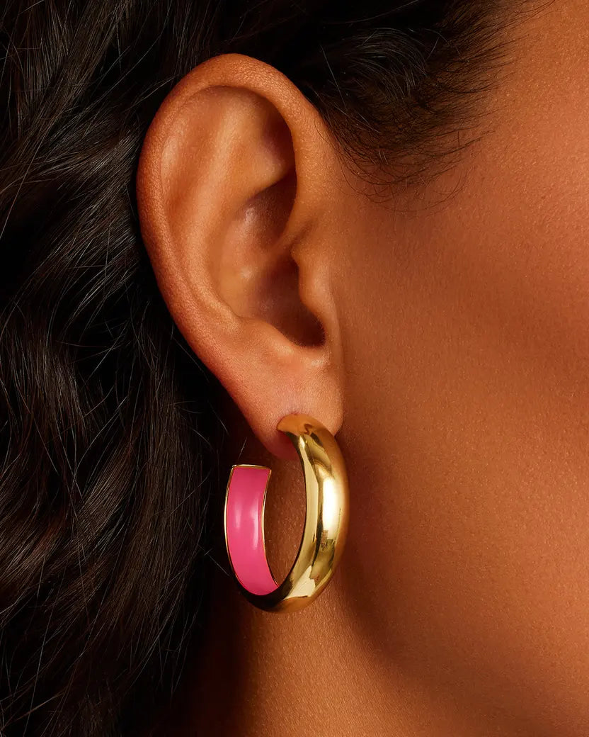 Pink enamel logo hoop earrings