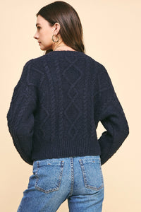 Pinch Textuerd Cable Knit Crop Sweater