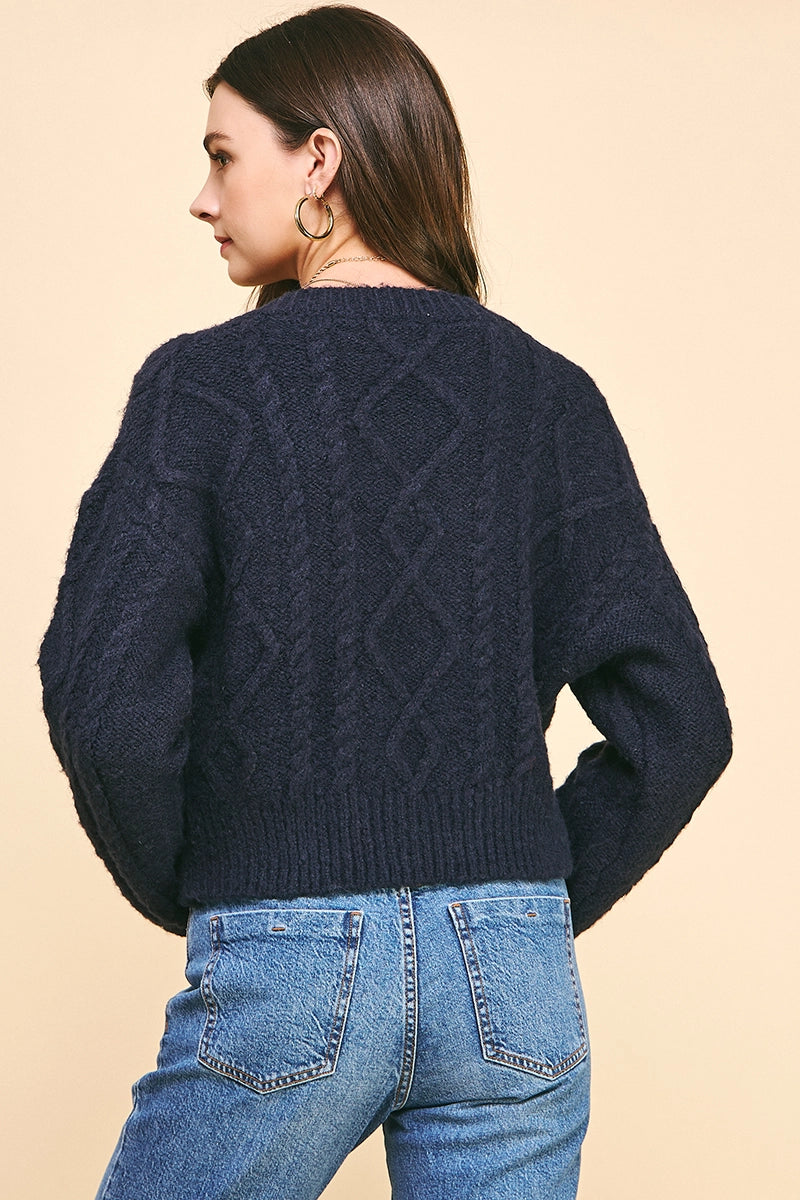 Pinch Textuerd Cable Knit Crop Sweater