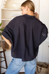 Emerson Fry Mandarin Collar Top Midnight Swiss Dot