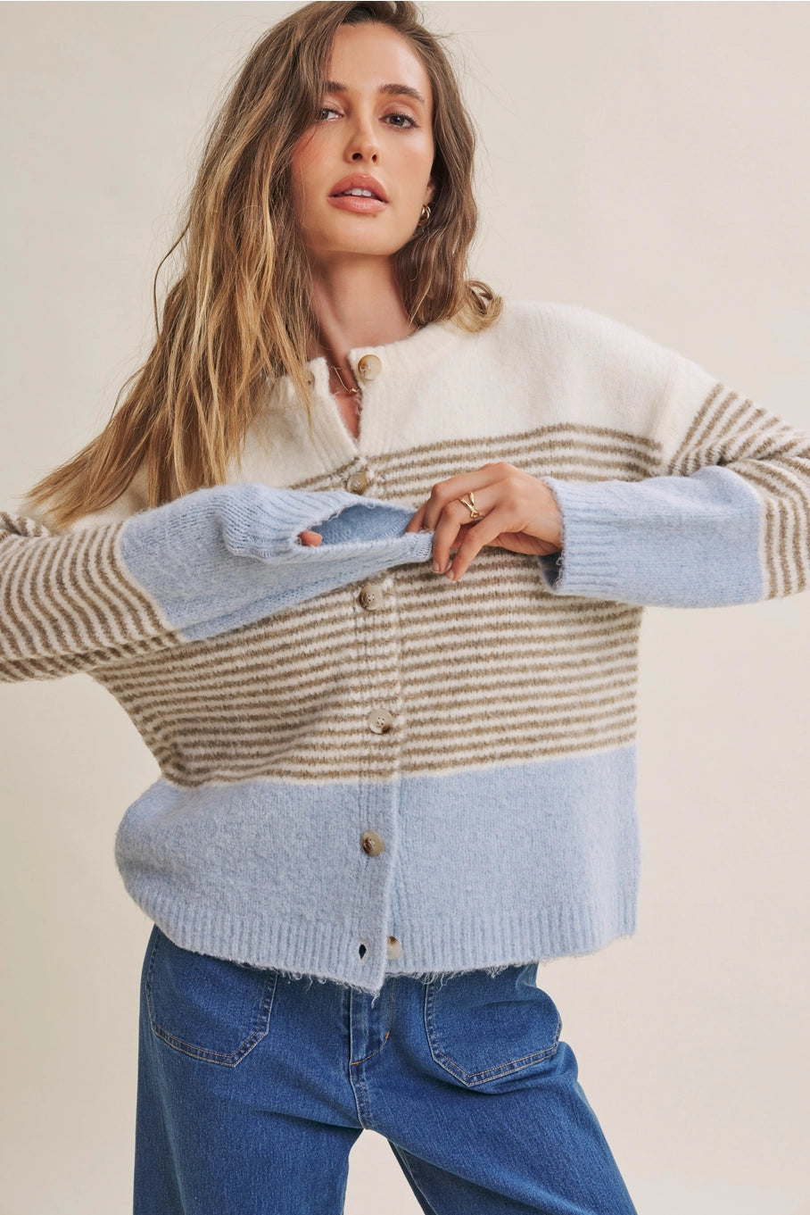 In February Stripe Colorblock Cardigan