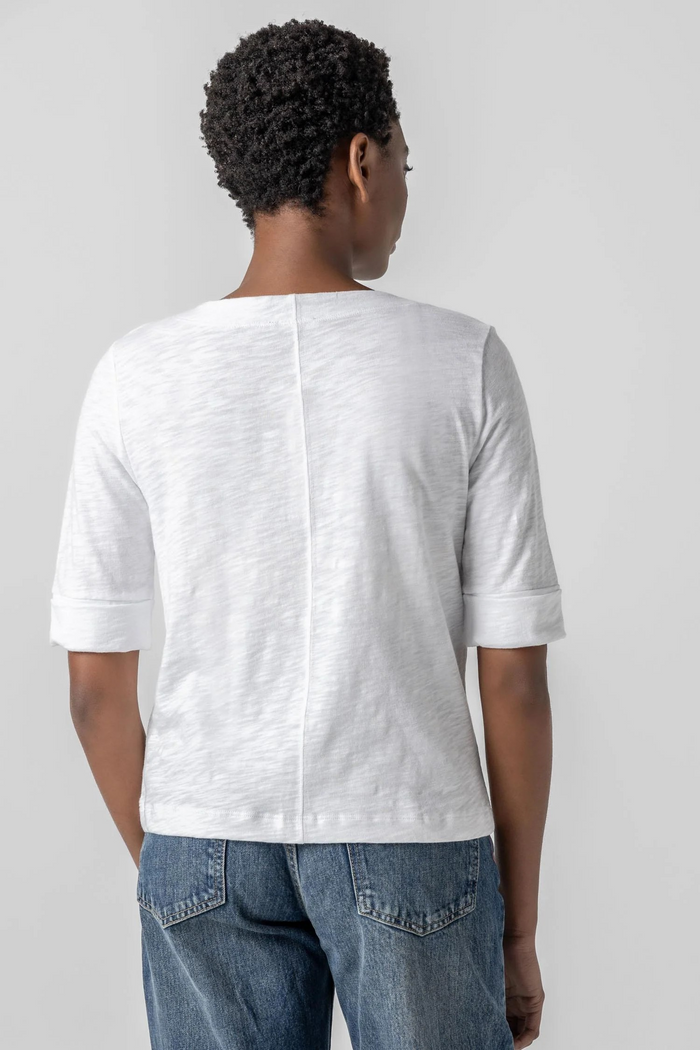 Lilla P Cuffed Sleeve Spilt Neck Top