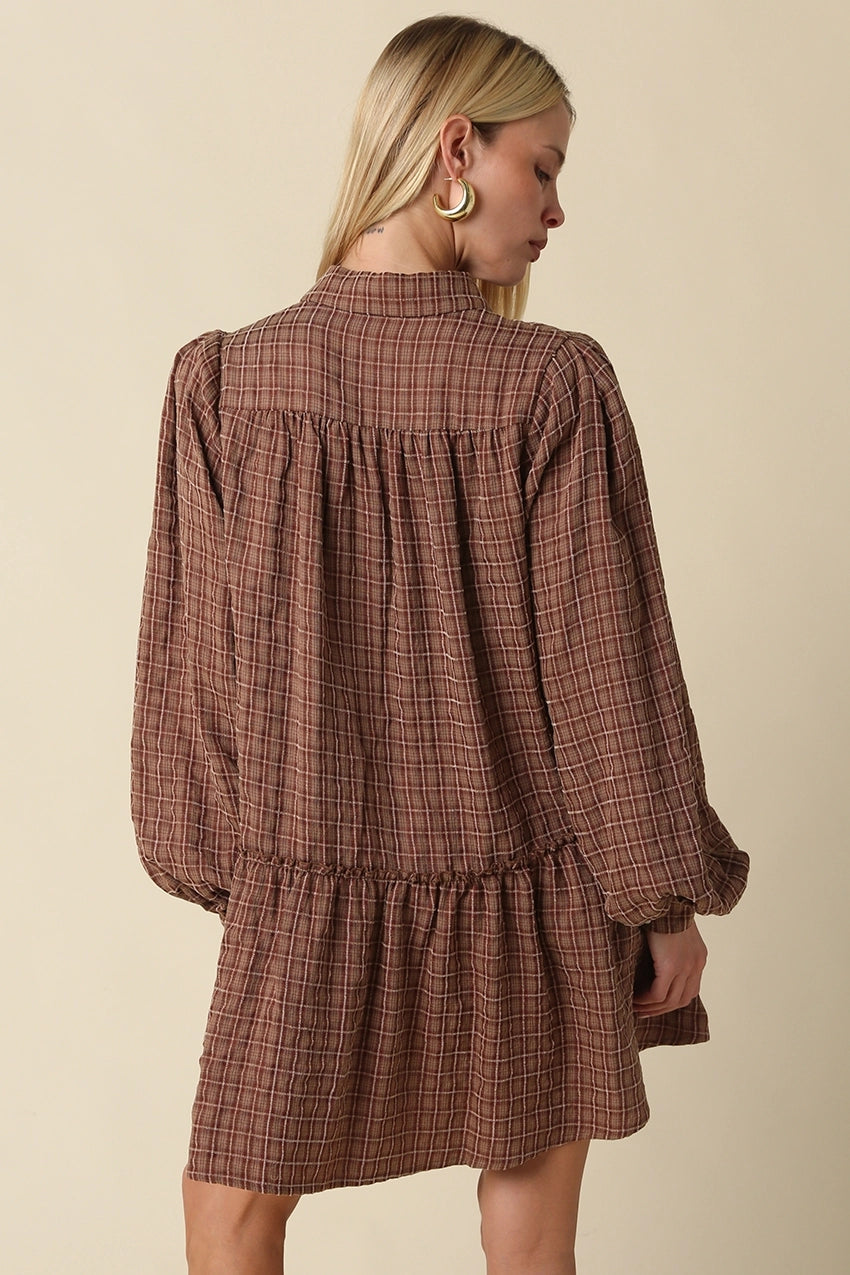 Olivaceous Caden Plaid Shirt Mini Dress