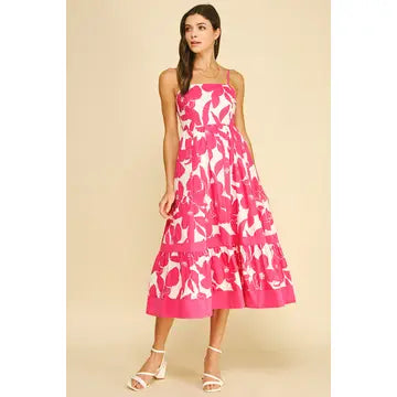 Pinch Bold Floral Print Tiered Midi Dress