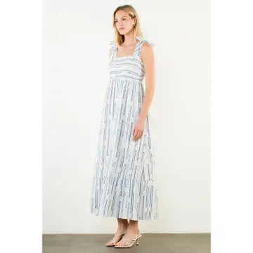 THML Tie Strap Square Neck Print Maxi Dress