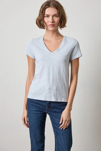 Lilla P Short Sleeve Back Seam V-Neck Glass