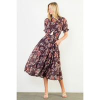 THML Short Sleeve Floral Print Maxi Dress