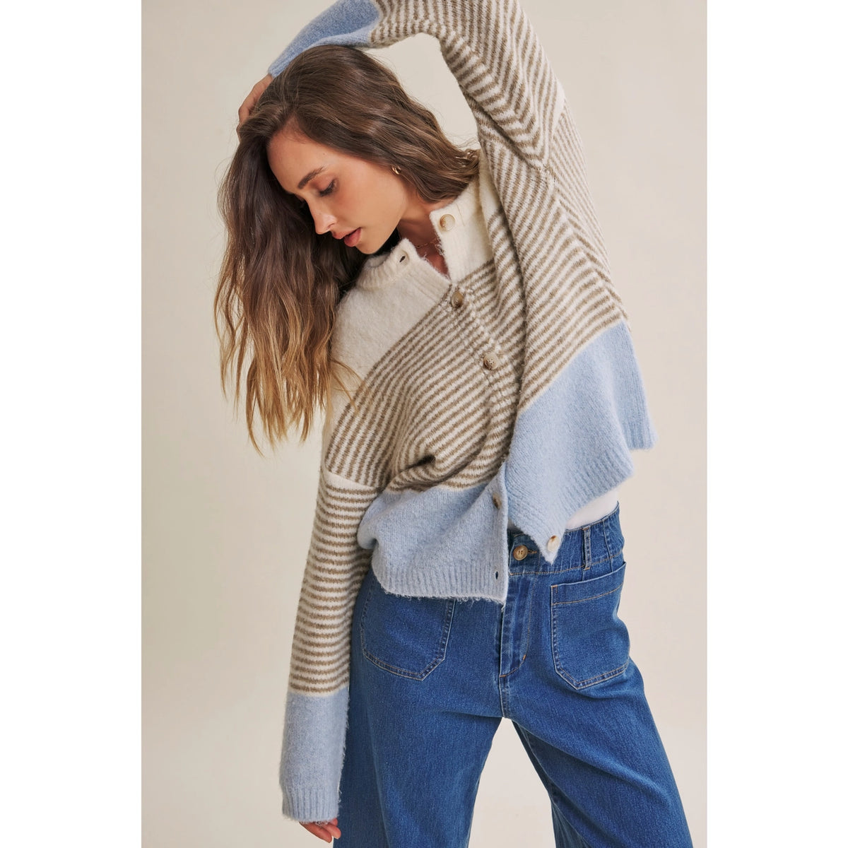 In February Stripe Colorblock Cardigan