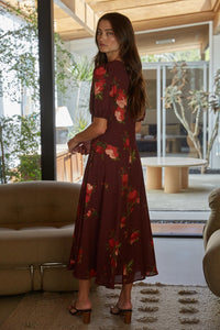 By Together Floral Print Puff Sleeve Midi Dress