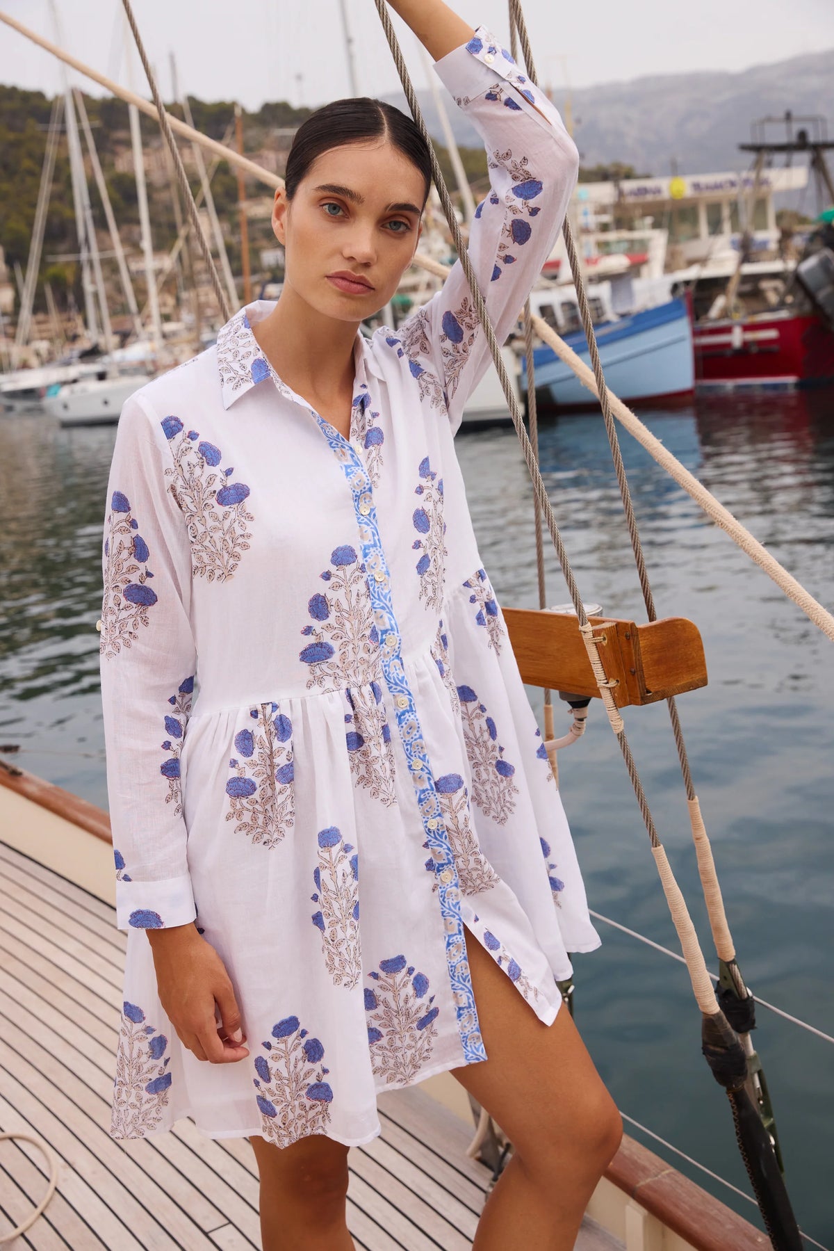 Oliphant Long Sleeve Mini Shirt Dress Laguna Blue