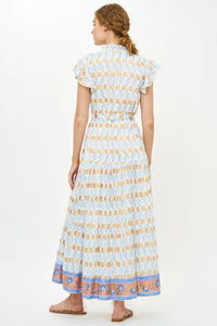 Oliphant Ruffle Collar Button Maxi Geneva Blue