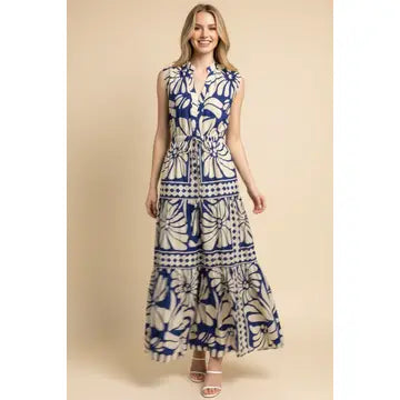 Pinch Floral & Geometric Tiered Maxi Dress