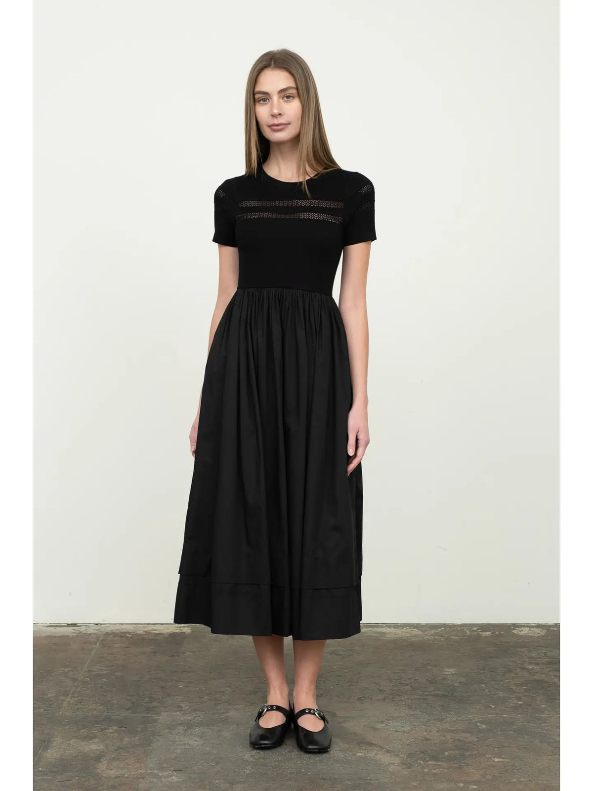 Moon River Mixed Media Short Sleeve Dress