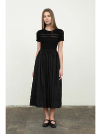 Moon River Mixed Media Short Sleeve Dress