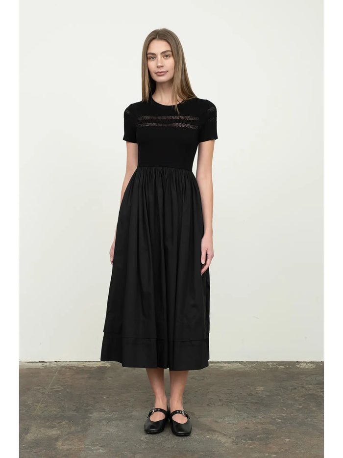 Moon River Mixed Media Short Sleeve Dress