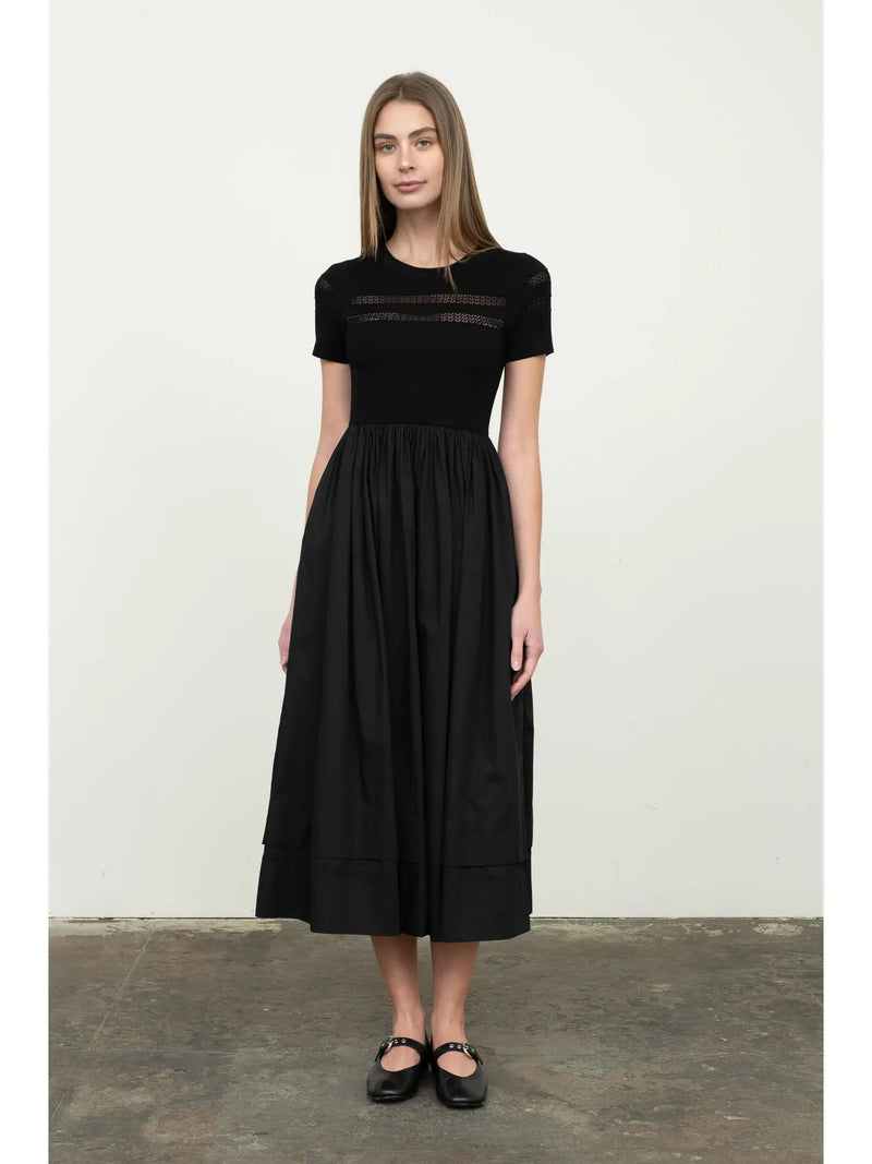Moon River Mixed Media Short Sleeve Dress