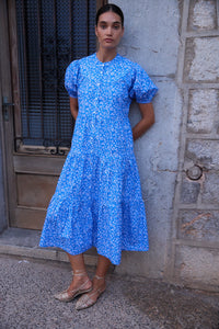 Oliphant Scoop Tier Midi Dress Ditsy Blue