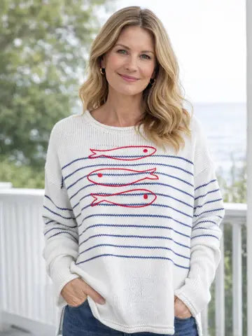 Pearls & Camo Baja Pinstripe Sardine Sweater