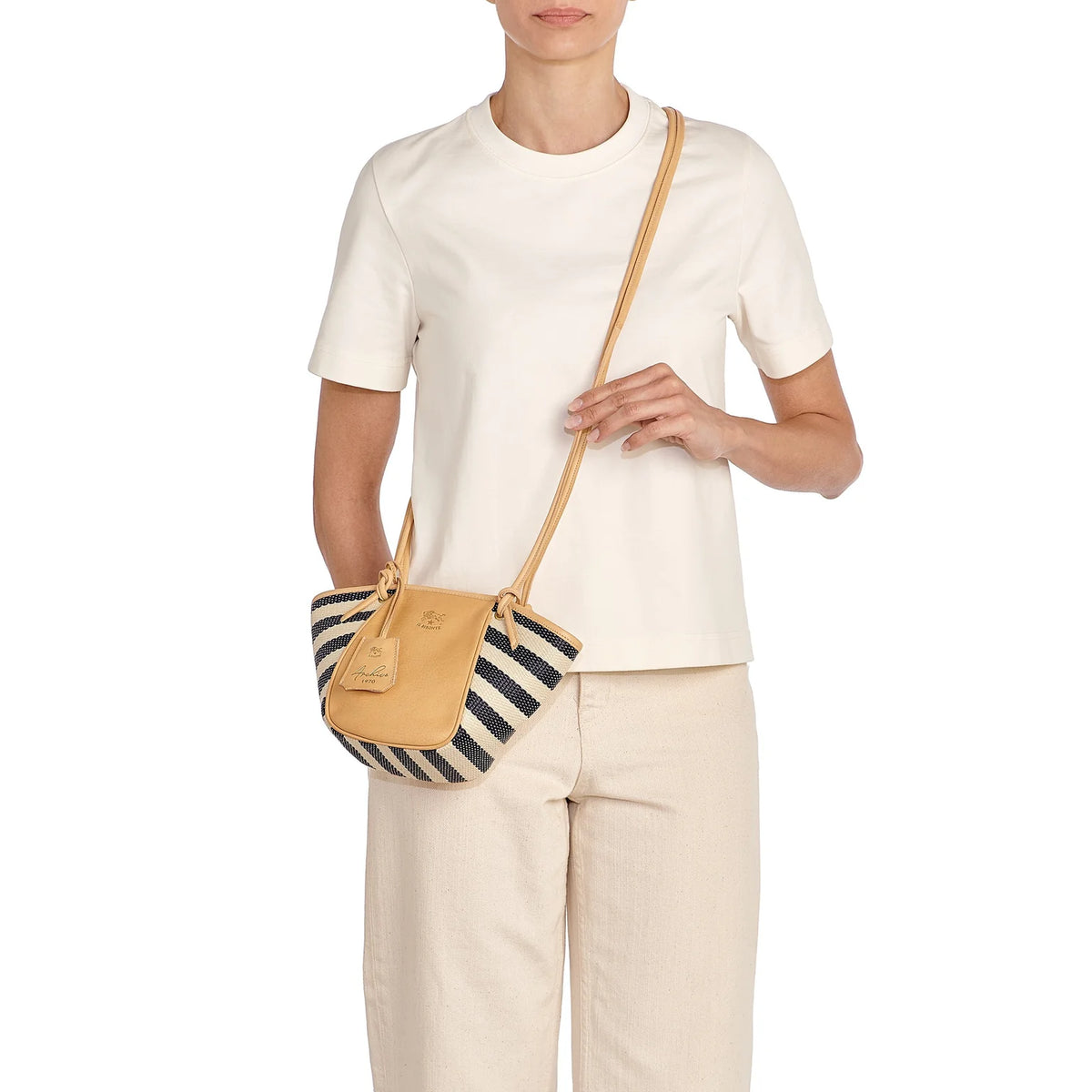 Il Bisonte Blue White Raffia Crossbody