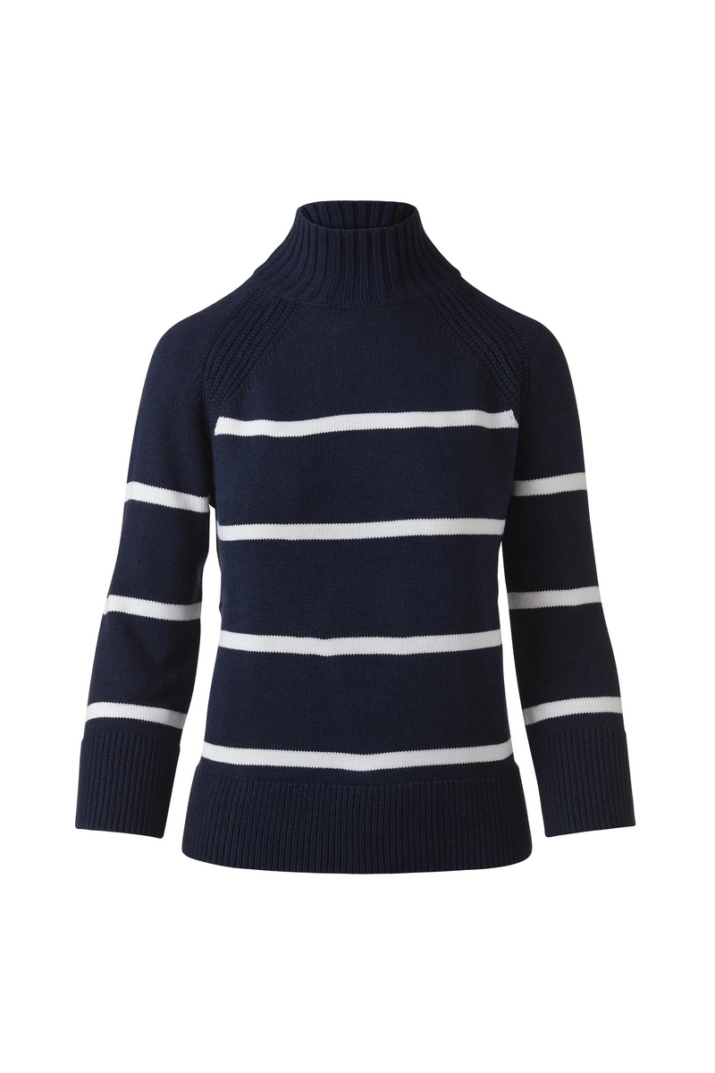 Kinross Cashmere Stripe Easy Funnel Sweater