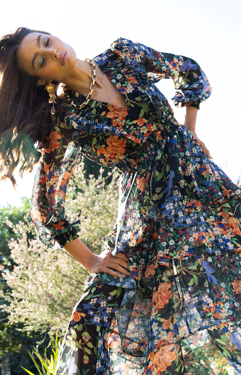 Hale Bob Astrid Floral Print Tiered Dress