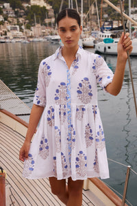 Oliphant Long Sleeve Mini Shirt Dress Laguna Blue