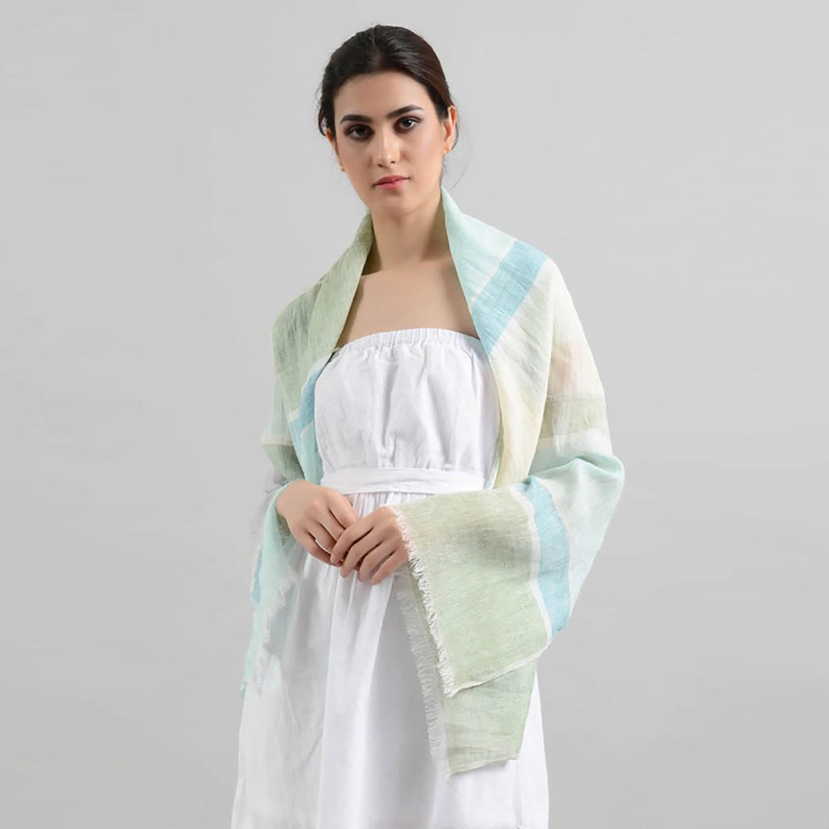 Sadhu Collective Sea Mist Handwoven Linen Scarf
