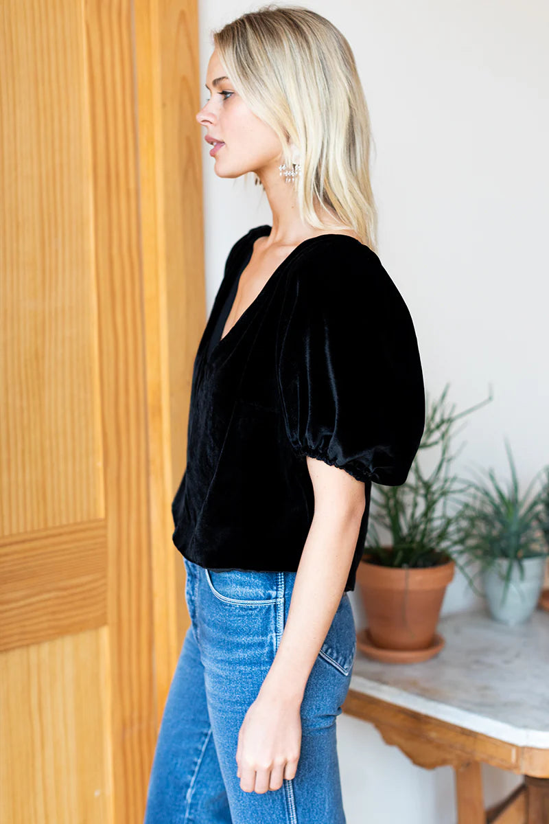 Emerson Fry Silk Velvet V-Neck Blouse