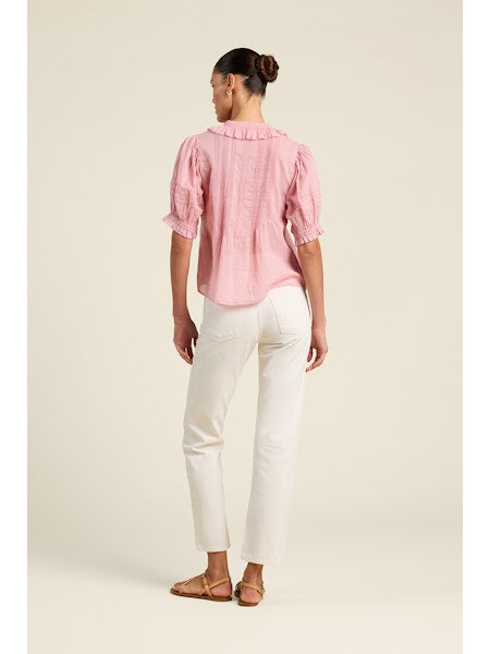 Trovata Birds of Paradis Jess Houndstooth Blouse Blush