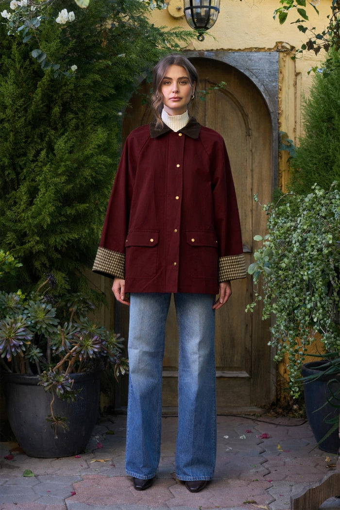Moon River Contrast Collar Barn Coat