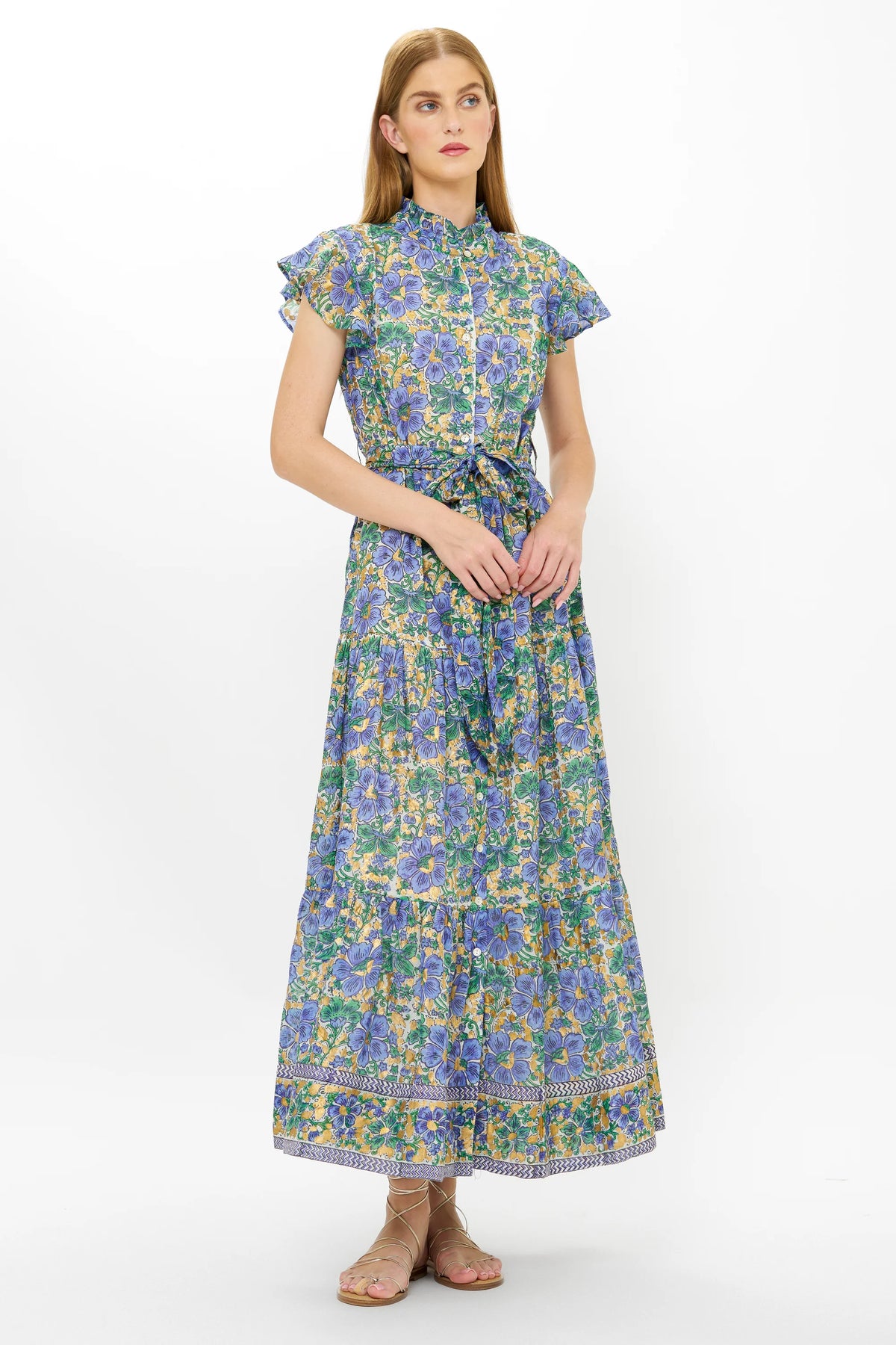 Oliphant Ruffle Collar Button Maxi Dress