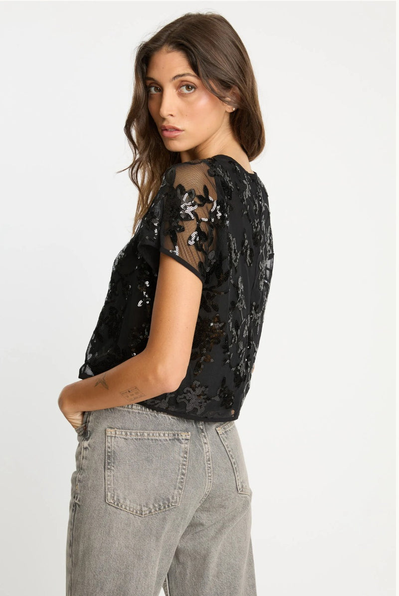 Caballero Black Sequin Lace Top