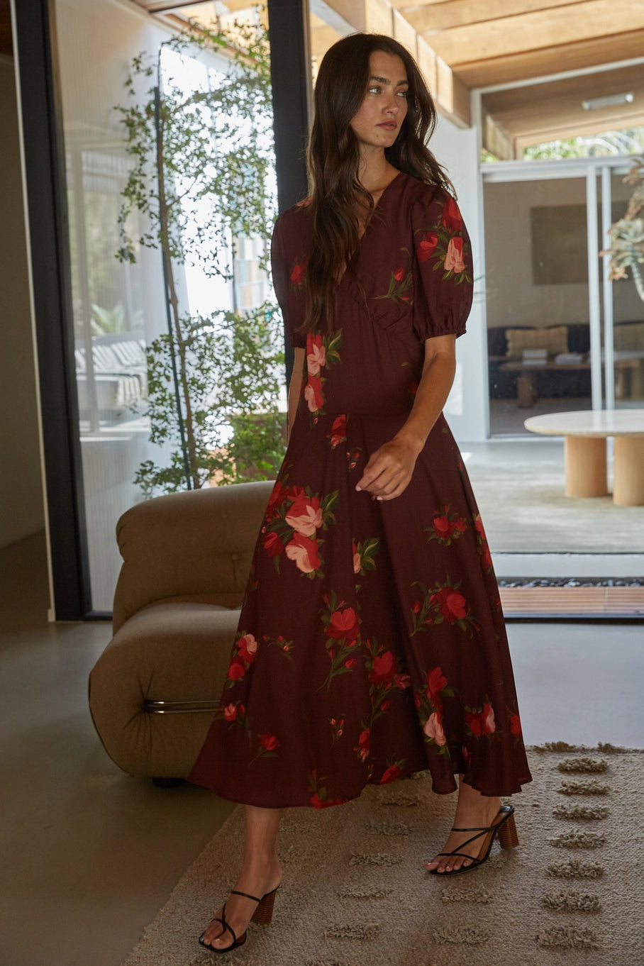 By Together Floral Print Puff Sleeve Midi Dress
