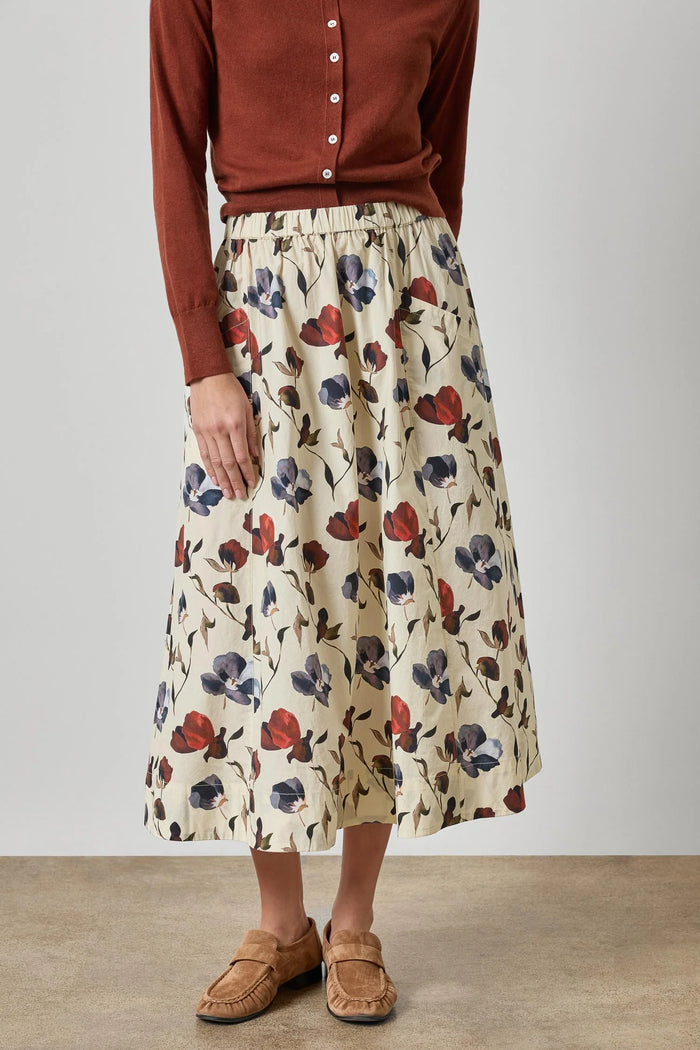 Lilla P Blue Poppy Print Paneled Skirt