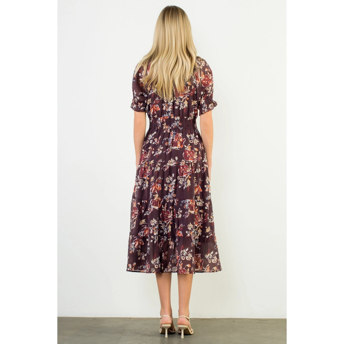 THML Short Sleeve Floral Print Maxi Dress