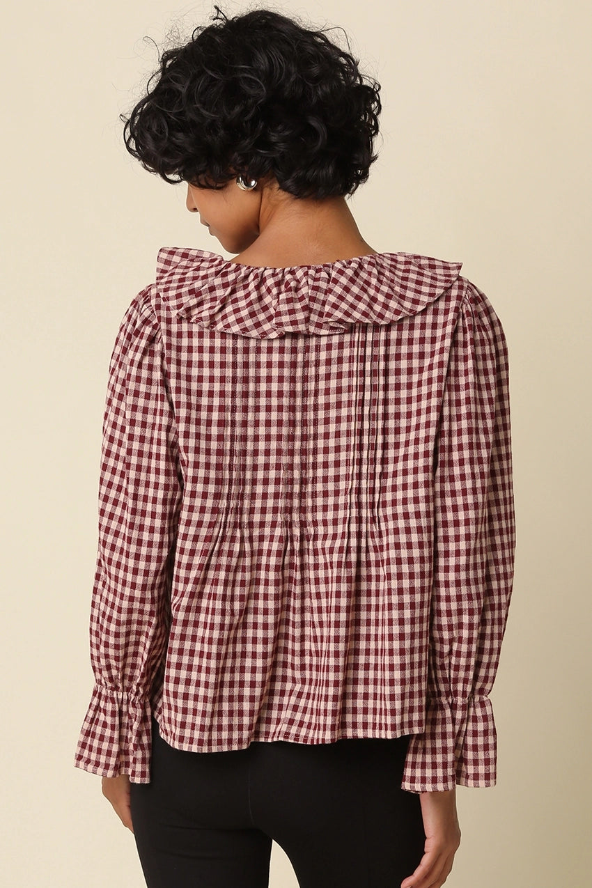 Olivaceous Hazel Gingham Ruffle Blouse