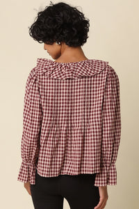 Olivaceous Hazel Gingham Ruffle Blouse
