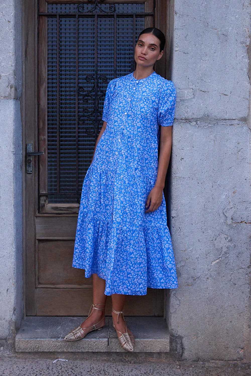 Oliphant Scoop Tier Midi Dress Ditsy Blue