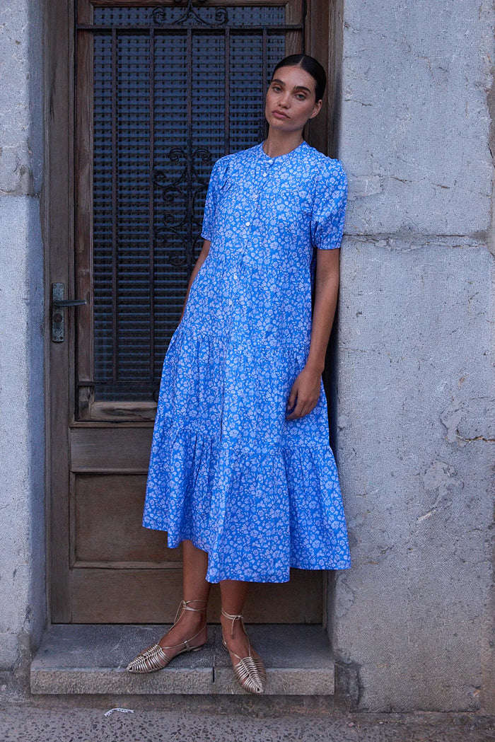 Oliphant Scoop Tier Midi Dress Ditsy Blue